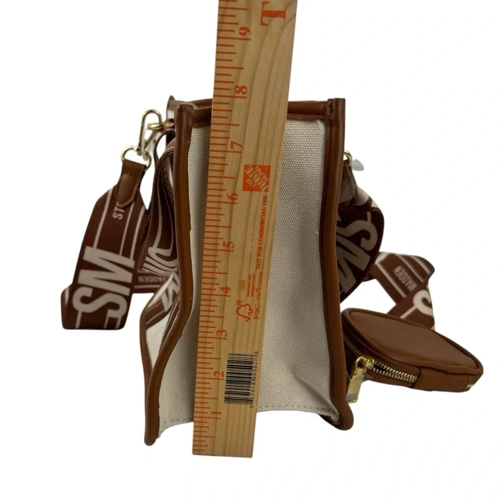 NWT Steve Madden BWebber Canvas Satchel Bag Cream Natural Crossbody Logo Strap